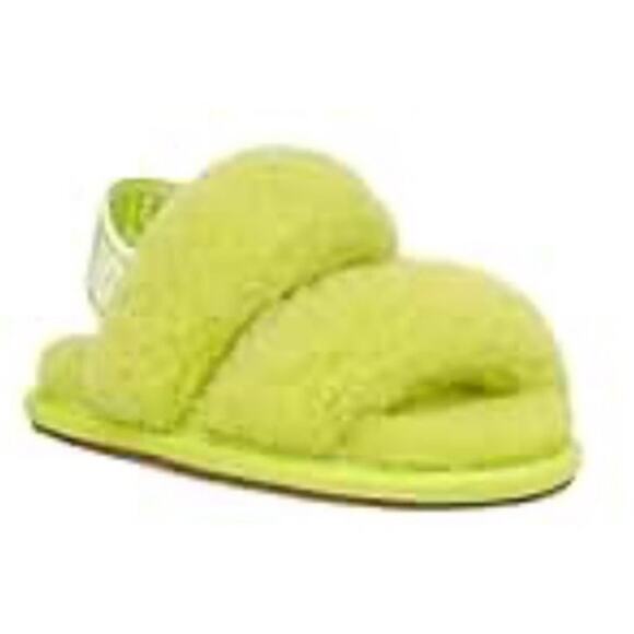 Ugg Fluff Key Lime Oh Yeah Fur Slingback Baby Infant Slippers, 6 - Picture 2 of 6